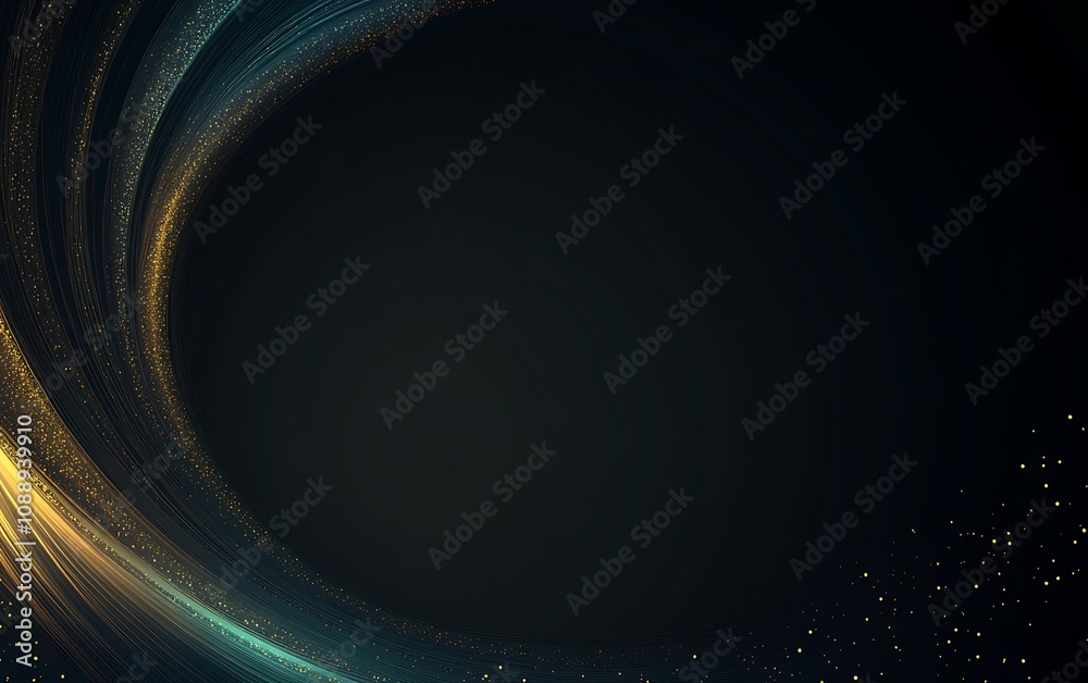 Aufkleber abstract swirling light trails with gold and teal accents on dark background, creating a circular fr