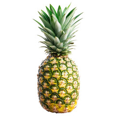 Fototapeta premium Fresh pineapple with green spiky leaves and golden yellow exterior, perfect for tropical themes and culinary uses.