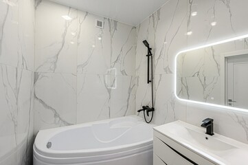 interior apartment room bathroom, sink, decorative elements, toilet. WC, sanitary unit, wash room