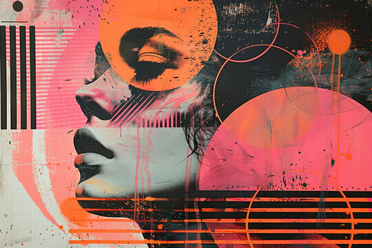 Fototapeta Summer composition modern stylish retro collage made with Generative AI technology
