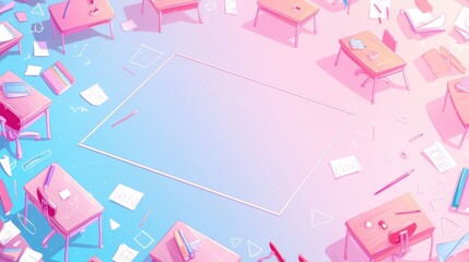 Illustration background with line drawings of learning and presentation equipment. There is space for text.