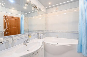 interior apartment room bathroom, sink, decorative elements, toilet. WC, sanitary unit, wash room