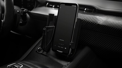 Smartphone in sleek car mount.