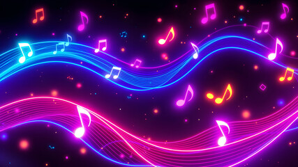 Obraz premium Abstract background with glowing lines, Music background, neon light music pattern wallpaper, glowing music pattern images, neon music notes wallpaper,
