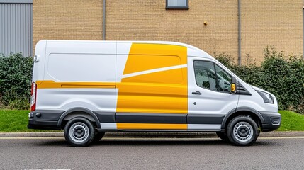 Vehicle wrap design showcase urban environment fleet van mockup professional setting side view branding concept