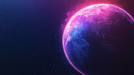 Obraz premium Glowing planet Earth in vibrant pink and blue hues, cosmic background.
