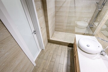 interior apartment room bathroom, sink, decorative elements, toilet. WC, sanitary unit, wash room