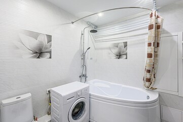 interior apartment room bathroom, sink, decorative elements, toilet. WC, sanitary unit, wash room
