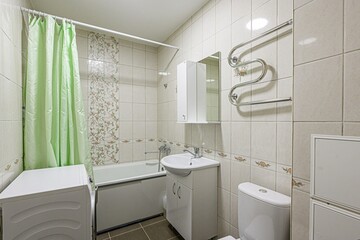 interior apartment room bathroom, sink, decorative elements, toilet. WC, sanitary unit, wash room