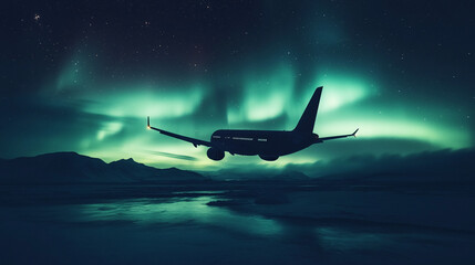 Fototapeta premium Night flight over Iceland reveals a breathtaking aurora borealis display