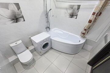 interior apartment room bathroom, sink, decorative elements, toilet. WC, sanitary unit, wash room
