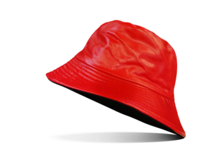 Red bucket hat PNG transparent.