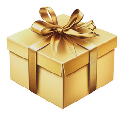 PNG Gift-wrapped golden box with a shiny bow on top