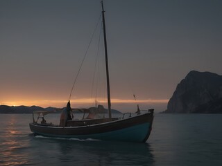 Naklejka premium boats at sunset