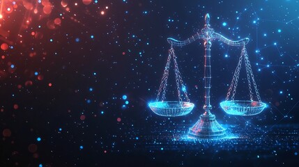 Glowing Digital Scales of Justice Symbolizing Remote Legal Platforms