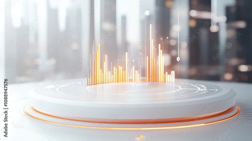 Aufkleber A futuristic digital interface displaying data visualizations in an urban setting.