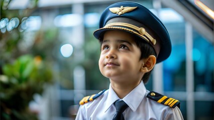 "Indian Child Pilot Dreaming of the Skies"
An Indian boy in a pilot uniform
