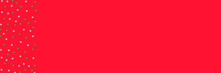 A simple festive banner background with a red base and scattered white and green stars. A minimalist Christmas-themed background with white and green stars on a red backdrop