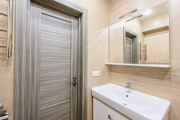 interior apartment room bathroom, sink, decorative elements, toilet. WC, sanitary unit, wash room