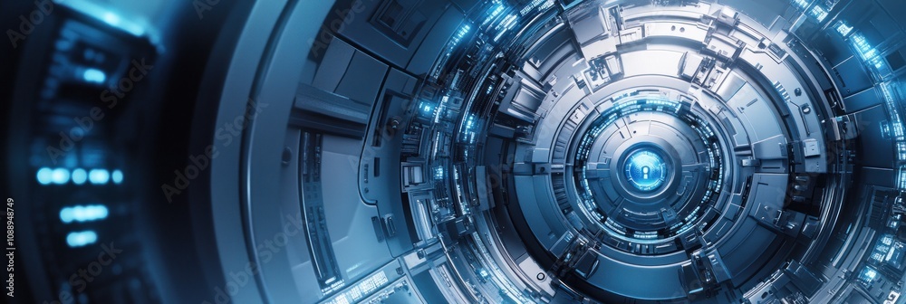 Aufkleber a futuristic tunnel with glowing elements, suggesting advanced technology and design.