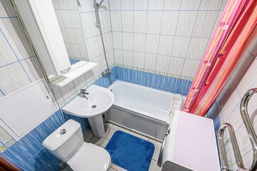 interior apartment room bathroom, sink, decorative elements, toilet. WC, sanitary unit, wash room