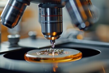 Close-up images of a scientist performing microinjection during the IVF process