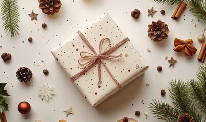 Fototapeta premium a christmas giftbox in gainful style, plain white background