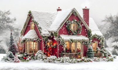Fototapeta premium a christmas house in loving style, plain white background