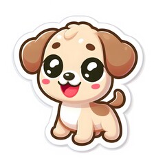 AI Generate of Sticker Puppy or Baby Dog in cartoon style with a happy expression, isolated in white background