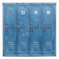 row of blue school lockers with a white accent, minimalism, png