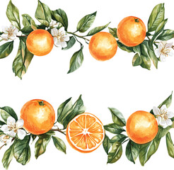 vector watercolor oranges with flowers border set on white, perfect for invitation card design, orange botanical Wedding Invitation, floral invite thank you, modern card Design in oranges and flowers