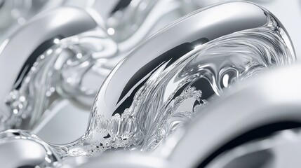 Abstract Close Up, Gleaming, Reflective, Metallic Forms, Industrial Design, Fluid Shapes