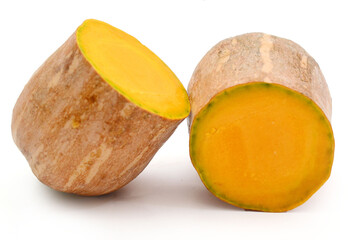 Cut the Cream Pumpkin and put it on a white background - stock photo

