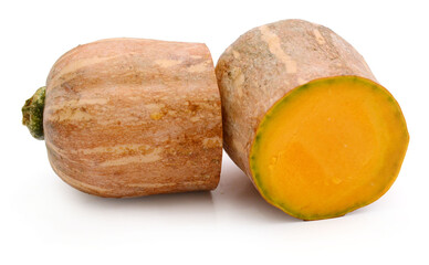 Cut the Cream Pumpkin and put it on a white background - stock photo
