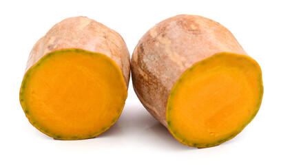 Cut the Cream Pumpkin and put it on a white background - stock photo
