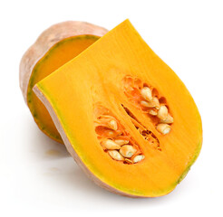 Cut the Cream Pumpkin and put it on a white background - stock photo
