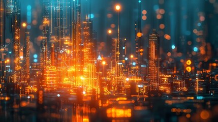 Obraz premium Futuristic Luminous Digital Metropolis Showcasing the Tech Driven Business and Industrial Landscape