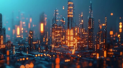 Fototapeta premium Glowing Futuristic City Skyline Symbolizing Tech Driven Business and Industry