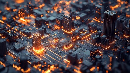 A glowing cityscape powered by interconnected digital networks and high tech industries