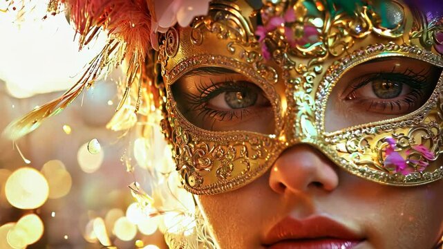 Carnival festival, Latin woman portrait wearing a face mask