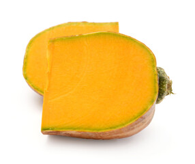 Cut the Cream Pumpkin and put it on a white background - stock photo
