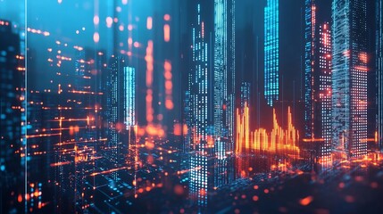 Fototapeta premium Glowing Digital Cityscape Symbolizing Modern Business Transformation and Financial Districts
