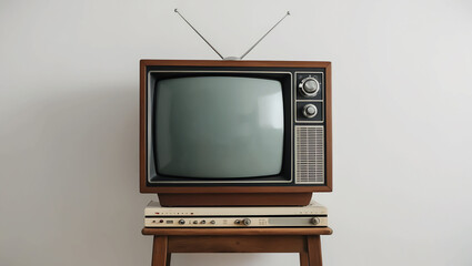 Retro Media Nostalgia with Vintage Television Set on White Background, Evoking Classic Entertainment Memories.