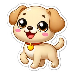 Fototapeta premium AI Generate of Sticker Puppy or Baby Dog in cartoon style with a happy expression, isolated in white background