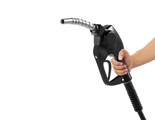 Hands holding Fuel black nozzle, transparent background