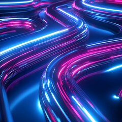 **Vibrant Neon Light Trails on a Dark Background Creating a Futuristic Abstract Design with Glowing Colors and Smooth Curves for High-Tech Visuals**