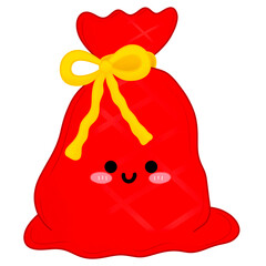 A cute red Santa Claus gift bag tied with a yellow bow