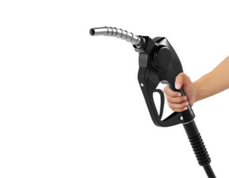 Hands holding Fuel black nozzle, transparent background