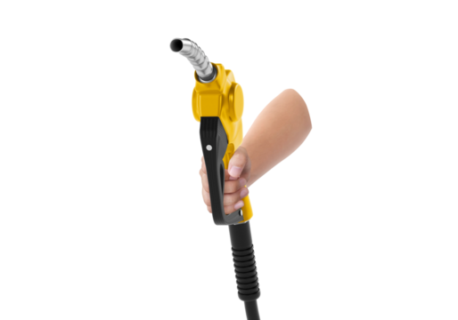 Hands holding Fuel yellow nozzle, transparent background