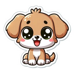 Fototapeta premium AI Generate of Sticker Puppy or Baby Dog in cartoon style with a happy expression, isolated in white background